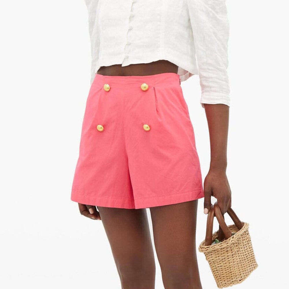 Rhode Pink Reese High-Rise Cotton-Voile Shorts Solid Resort Pull-on S New 228676